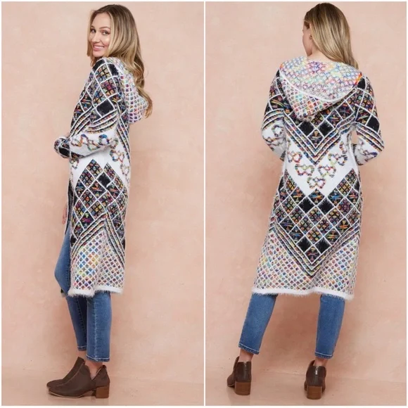 Cozy Rainbow Fuzzy Open Front Hoodie Cardigan - Picture 3 of 3